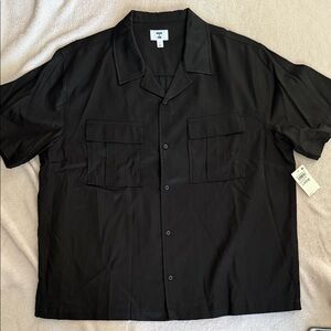 Mens Mode of One Relaxed-Fit Short Sleeve Black Button-Down Shirt Size Large-NEW
